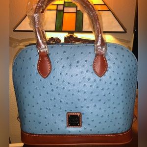 NWT Dooney & Bourke Ostrich Zip Zip Satchel Handbag in Sky Blue